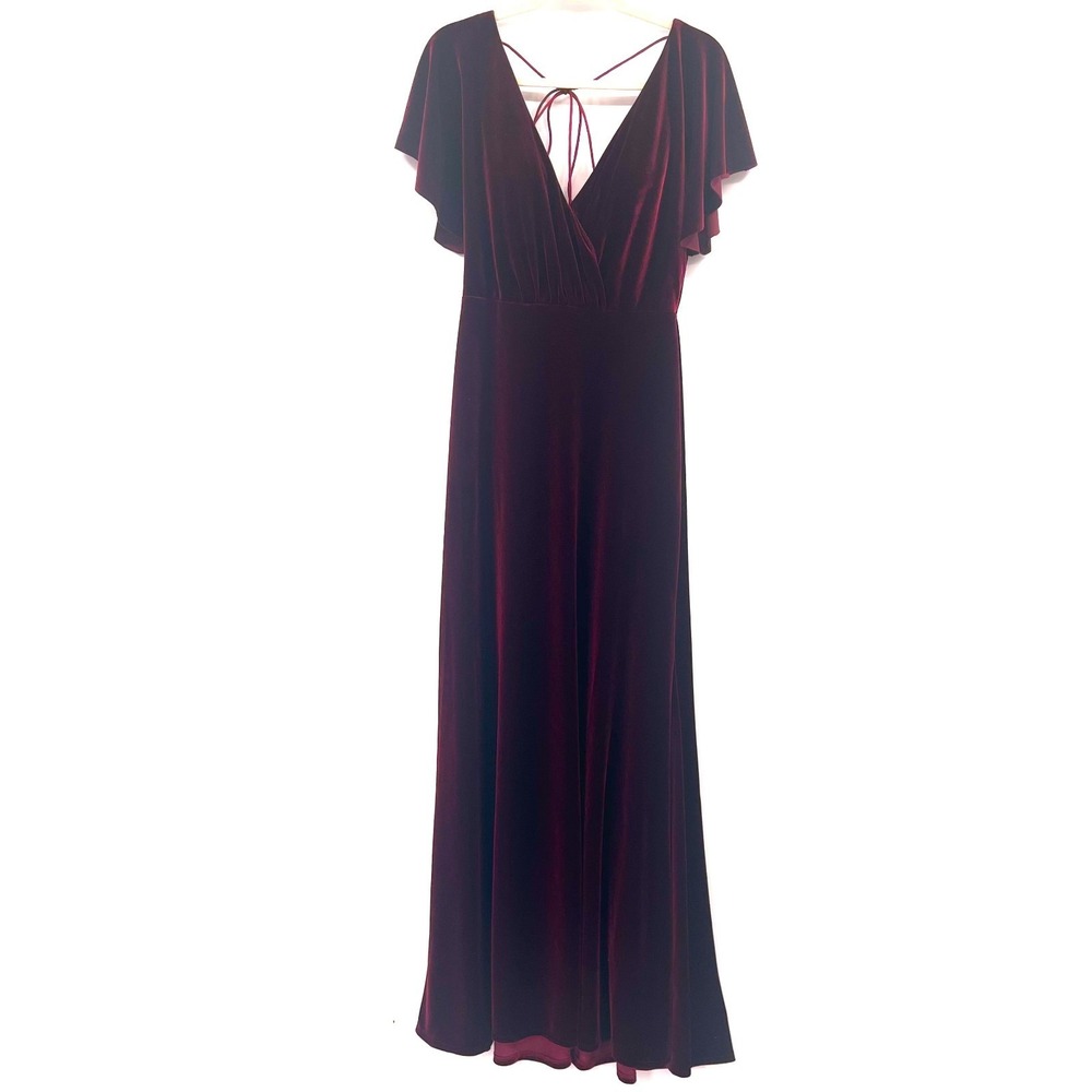 Jenny Yoo burgundy Velvet maxi dress whimsigoth retro wedding guest formal 8